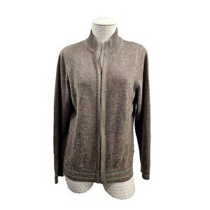 ALK Women's M Woolrich Java & Green Zip Front Wool Blend Cardigan Sweater LS EUC